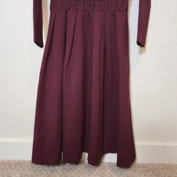 Dainty Jewell’s Burgundy Modest Midi Dress Women’s M Long Sleeve Fit & Flare - Picture 5 of 10